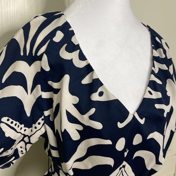 Alex Marie Womens Allison Satin Shell Print Crepe Short Sleeve A-Line Dress Sz M - Picture 3 of 16